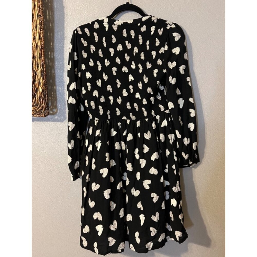 Anthropologie Maeve Dress S Small Cotton Washable Black Crean Hearts Long Sleeve - Picture 11 of 11